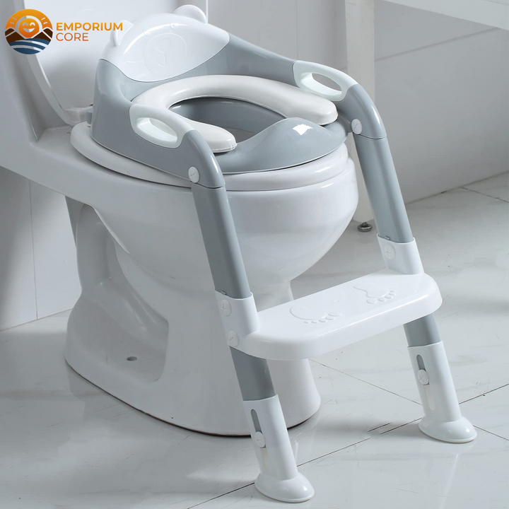 Children's Potty Training Toilet Seat with Step Stool Ladder and Chair - Gray/White